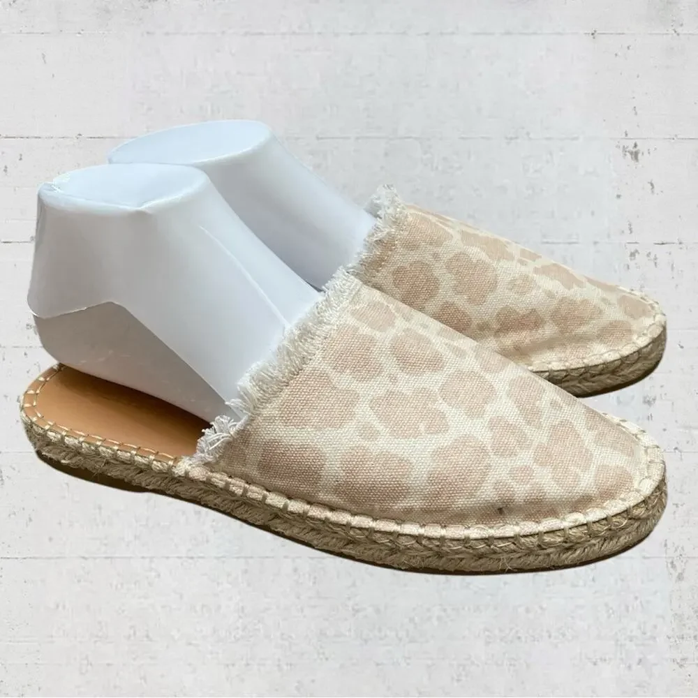 Splendid Jessica Espadrille Ivory Cheetah Slip on Mule Slides Canvas Size 8